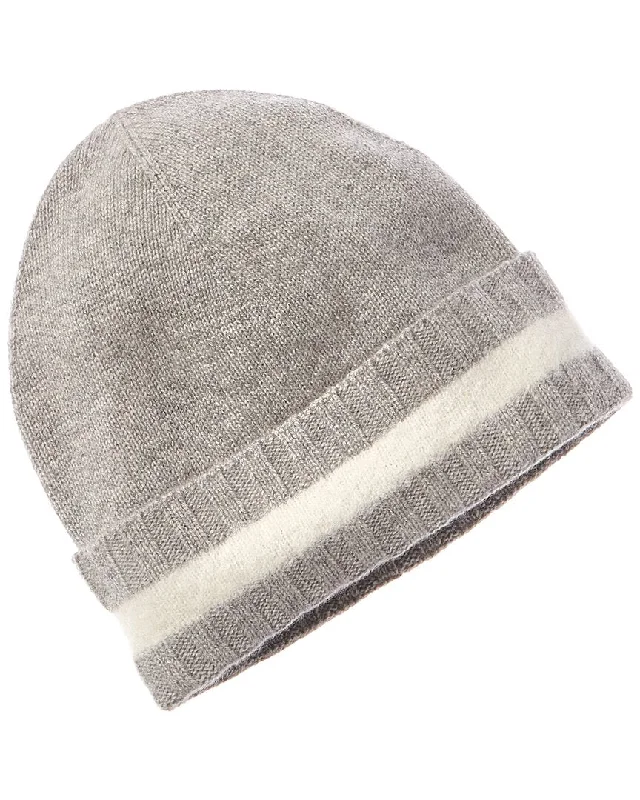 Amicale Cashmere Fuzzy Stripe Rib Cuff Cashmere Hat