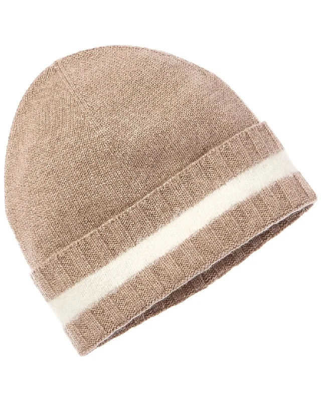 Amicale Cashmere Fuzzy Stripe Rib Cuff Cashmere Hat