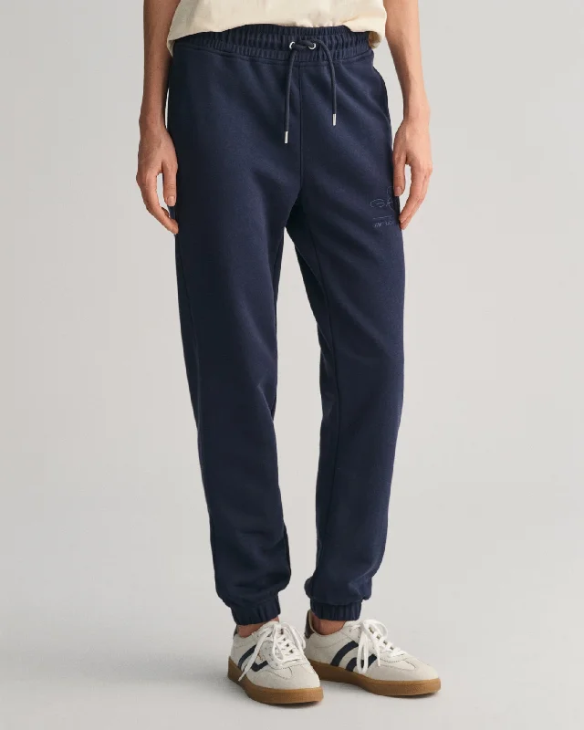 Gant Women Blue Solid Mid-Rise Relaxed Fit Joggers Sweatpants