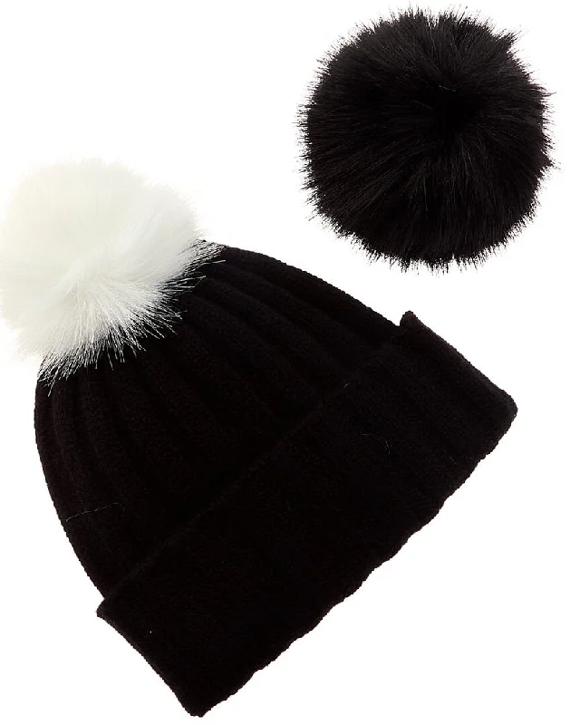 Hannah Rose Snap-Top Pom Pom Cashmere Hat