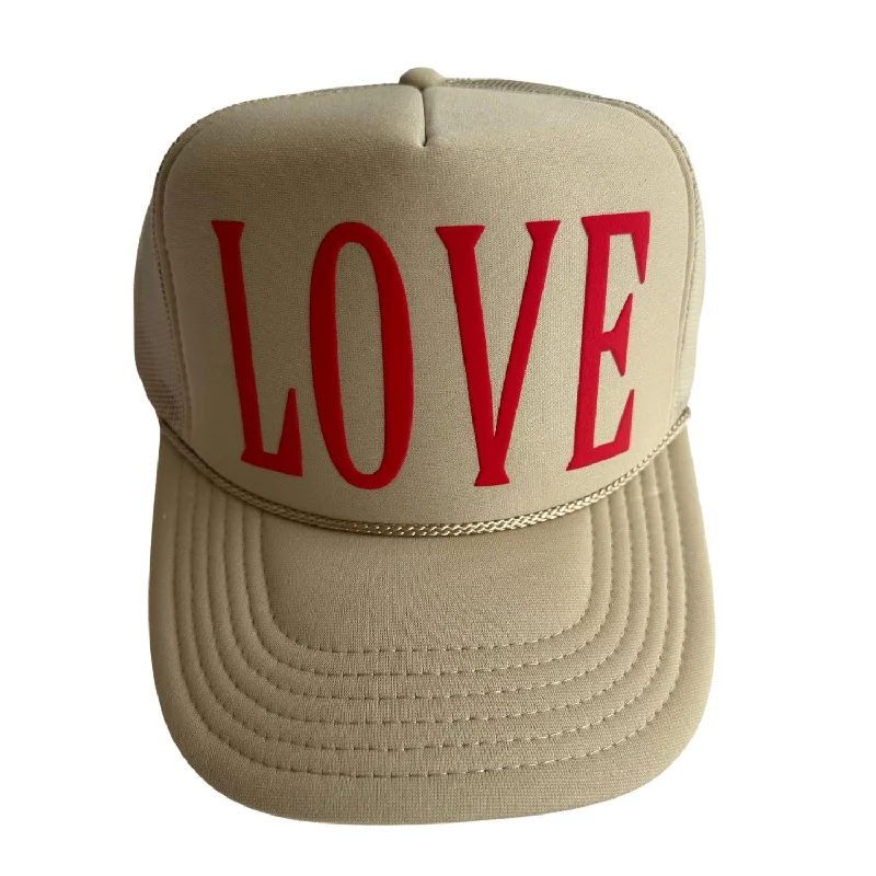 Women's Love Trucker Hat In Khaki