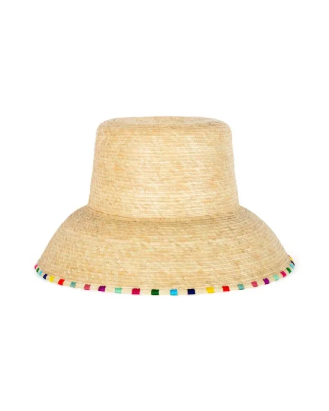 Women's Roselia Palm Bucket Hat In Natural & Rainbow Dots