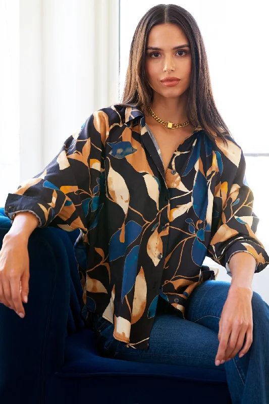 Dylan Dolman Sleeve Shirt Bronzed & Blue Floral