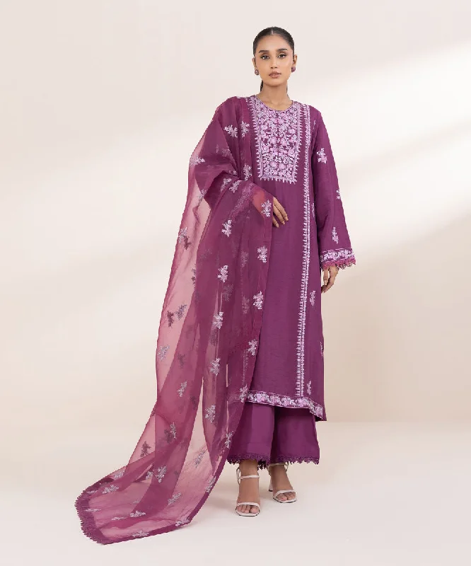 3 Piece - Embroidered Raw Silk Suit