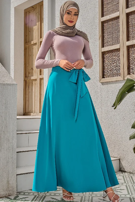 Jade Green Flowy Tie-Belt Maxi Skirt