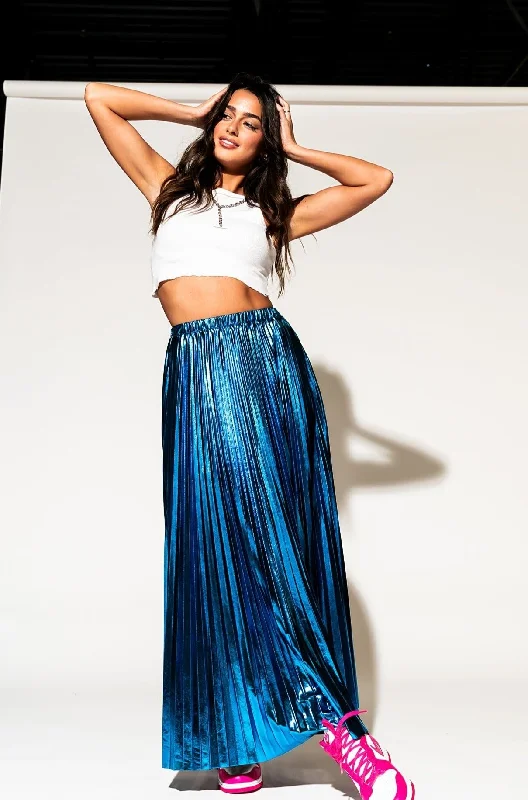 Metallic Pleated Midi Skirt in Blue Raspberry *RESTOCKED*