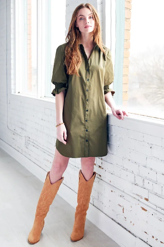 Miller Puff Sleeve Shirt Dress Weathercloth Olive