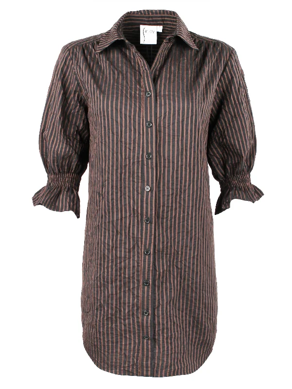 Miller Puff Sleeve Shirt Dress Crushed Black/Brown Spectator Stripe - WEB exclusive