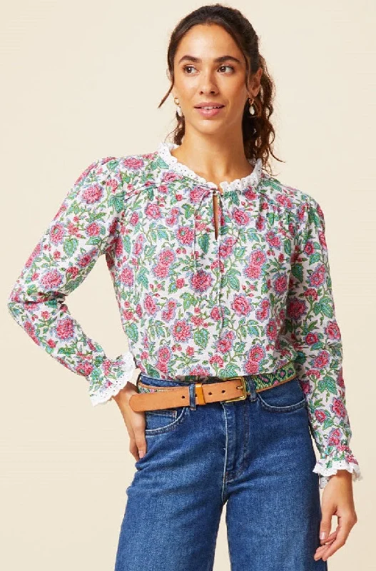 Rosie Block Print Blouse | Pink/Green