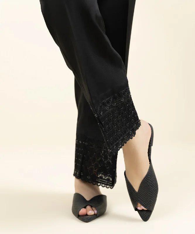 Embroidered Raw Silk Pants