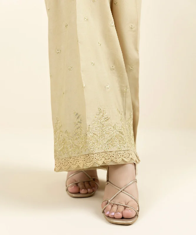 Embroidered Raw Silk Culottes