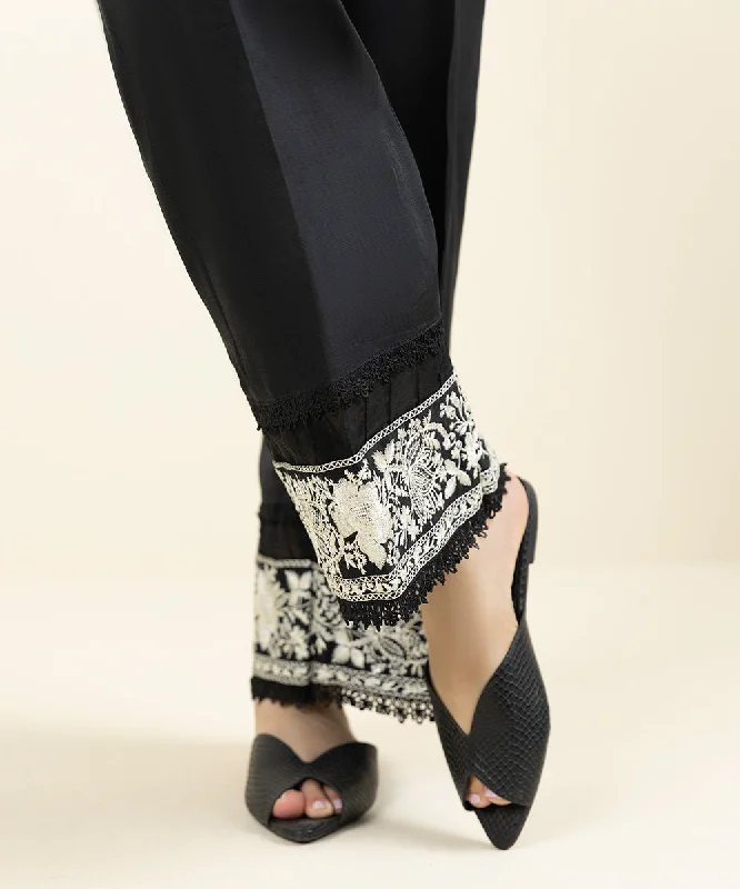 Embroidered Raw Silk Pants