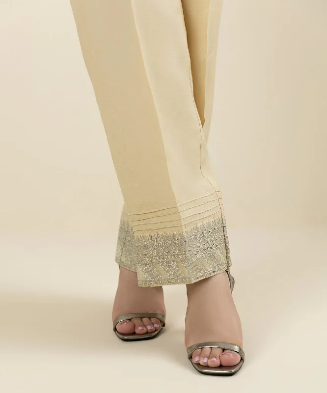 Embroidered Raw Silk Pants