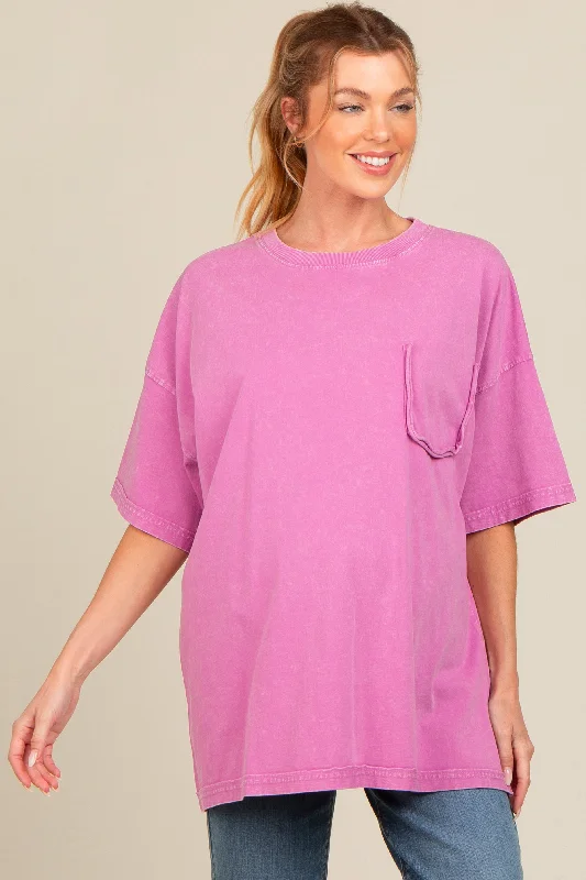 Magenta Faded Wash Maternity Short Sleeve Top