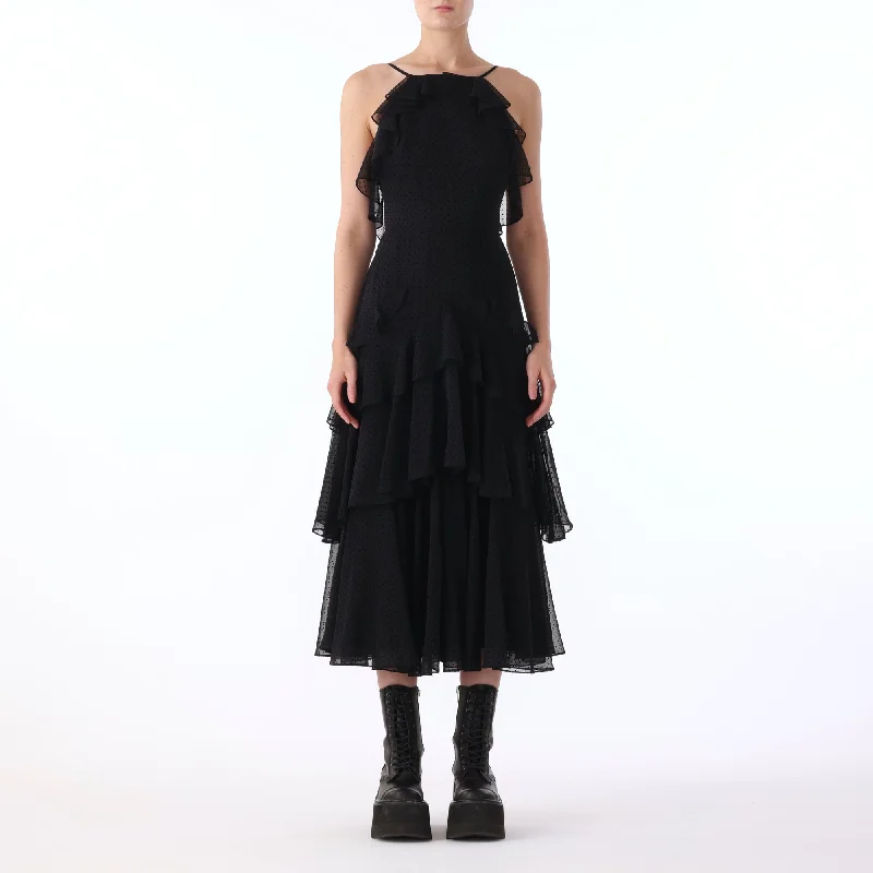 S/L HIGH NECK DRESS w/ RUFFLE DETAIL