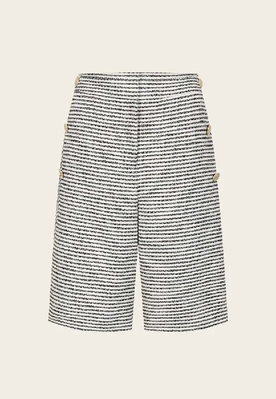 Black and White Stripe High-waisted Tweed Knee-length Shorts