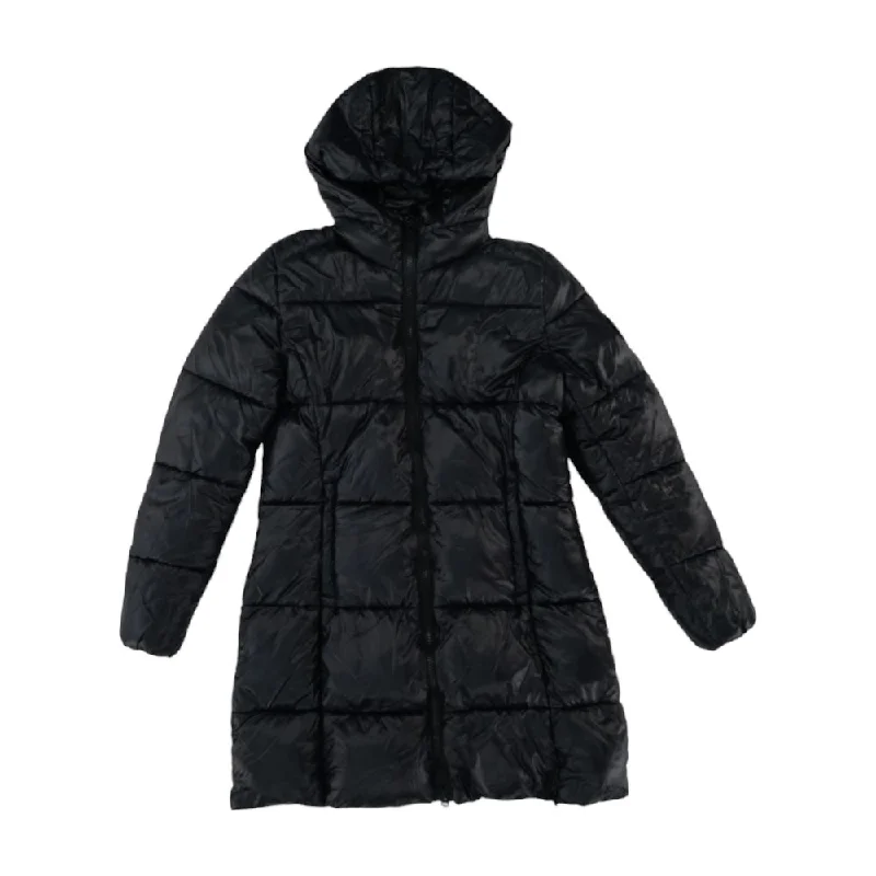 Black Solid Puffer Coat