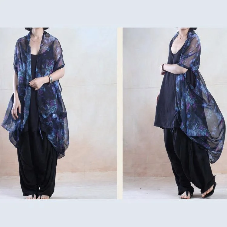 Blue chiffon Cape cardigan dress long summer cardigan sundress