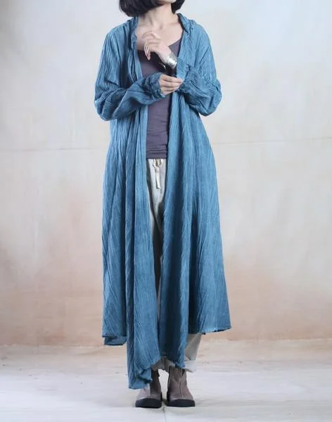 Blue long linen dress maxis cardigan plus size