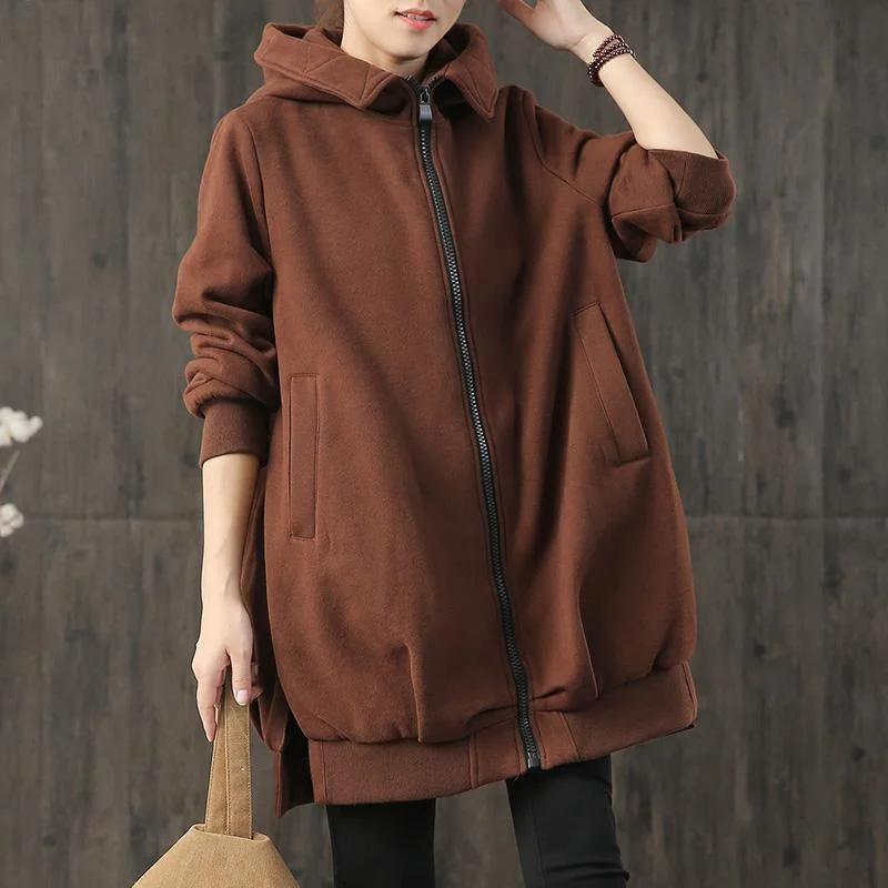 chocolate coat for woman plus size fall women hooded zippered pockets coats