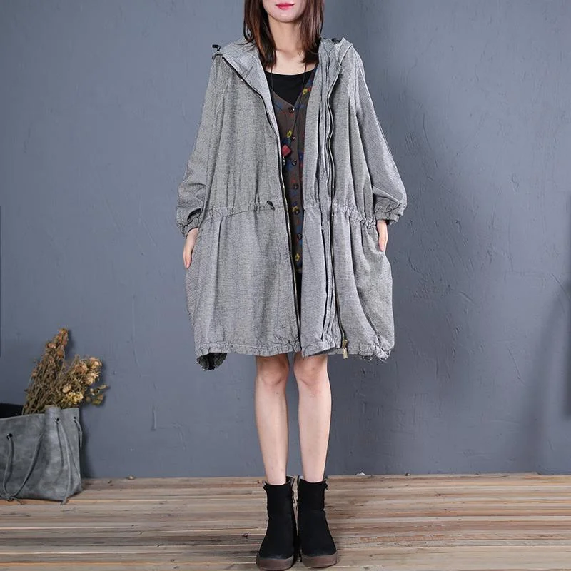 top quality gray plaid coats plus size winter coat fall outwear hooded