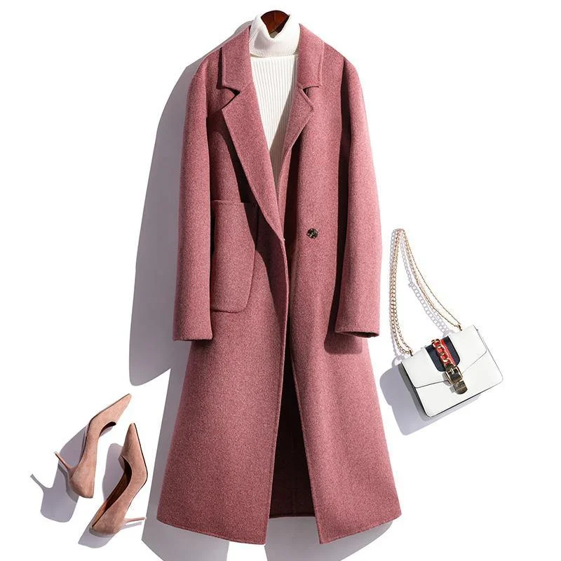 top quality red woolen overcoat trendy plus size medium length coat fall coat big pockets