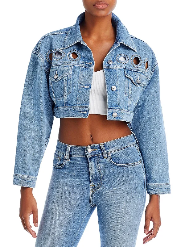 Womens Cutout Cropped Denim Jacket