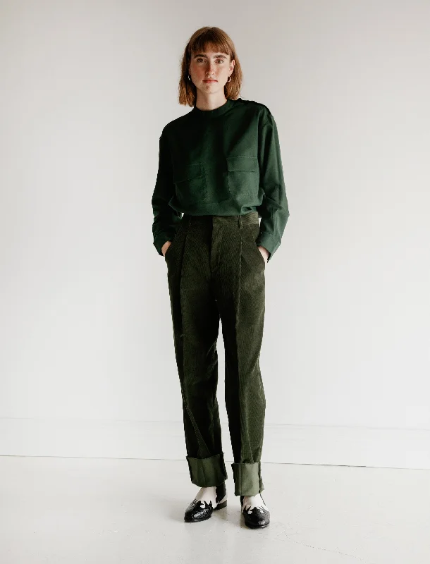 Corduroy Pleated Trousers Green