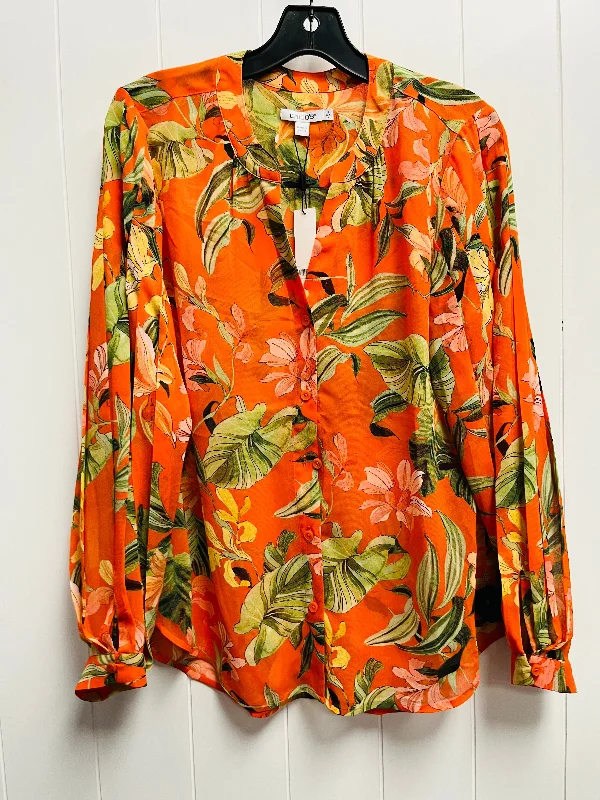 Top Long Sleeve By Chicos In Green & Orange, Size: M