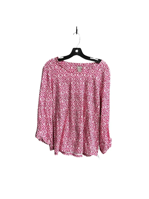 Top Long Sleeve By Chicos In Pink & White, Size: Xl