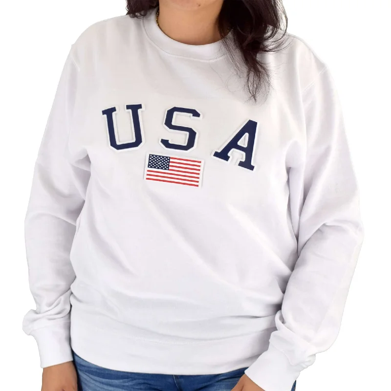 Women's Embossed USA Crewneck Fleece Sweatshirt