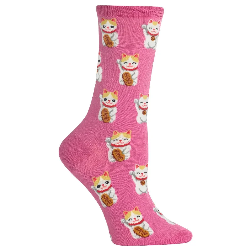 Hot Sox Womens Lucky Cat Crew Socks