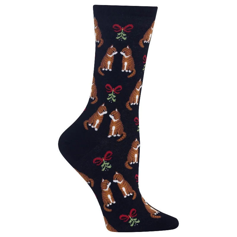 Hot Sox Womens Mistletoe Cat Crew Socks