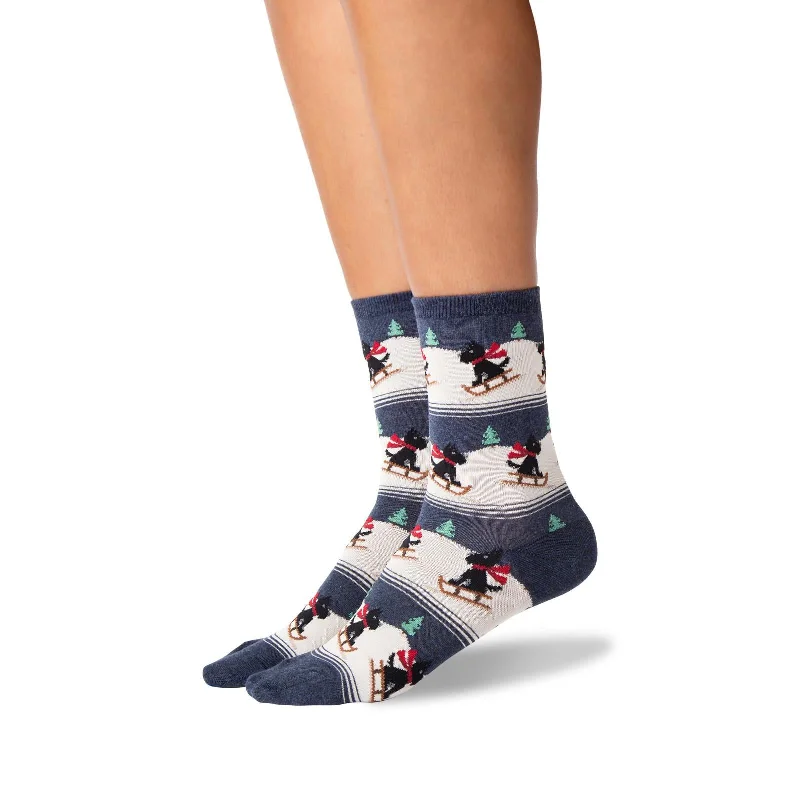 Hot Sox Womens Sledding Scottie Dog Crew Socks